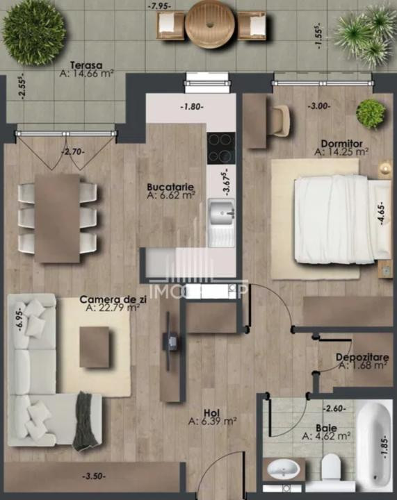 Închiriez apartament modern cu 2 camere –  lângă The Office & Record Park