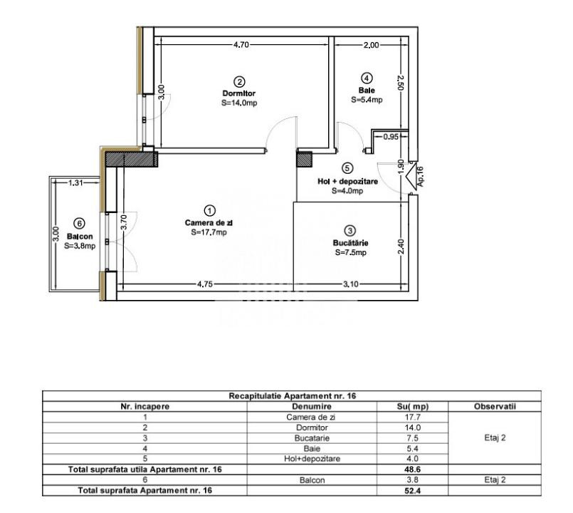 Apartament bloc nou cu 2 camere de vânzare Baciu  