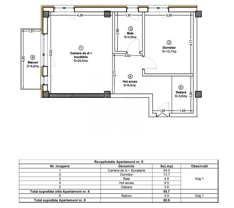 Apartament bloc nou cu 2 camere de vânzare Baciu  