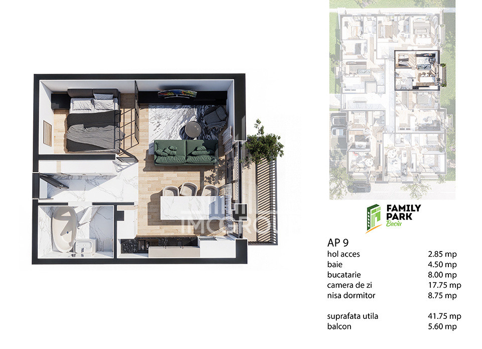 Apartament bloc nou cu 1 camera de vânzare Baciu  